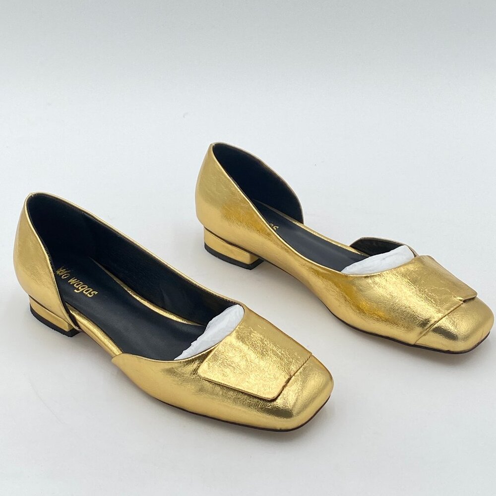 WO Wagas Fashion Pumps Side Cut Ballet Flats Block Low Heels Square Toe Slip On